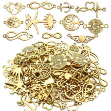 100 g (40 à 70 pièces) de connecteurs assortis : breloques Arbre de Vie, pendentifs Symbole de l'Infini, perles pour la création de bijoux