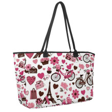 Große Schulterhandtasche für Damen, pinkfarbene Eiffelturm-Fahrradblume, große lässige Tragetasche für Arbeit, Reisen, Pendler, Shopping,
