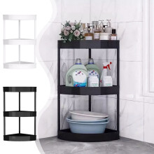 Étagère d'angle de salle de bain à 3 niveaux avec roulettes, trous de drainage et garde-corps – Noire, adaptée aux petits espaces