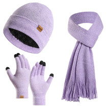 Women's Solid Knit Set: Hat, Scarf & Gloves Combo – Warm Winter Gift for Teens, Christmas Stocking Stuffer, Compatible with All Teen Sizes