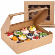 6PCS Kraft Cupcake Containers, 12 Count with Window Boxes Holding 72 Pastry Box for Birthday Holiday Party Bakery Supplies