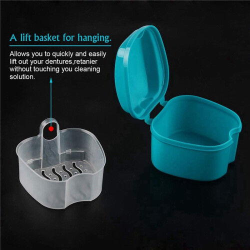 3X  Denture Case,Denture Cup with Strainer,Denture Bath Box False Teeth Storage Box with Basket Net Container Holder 2