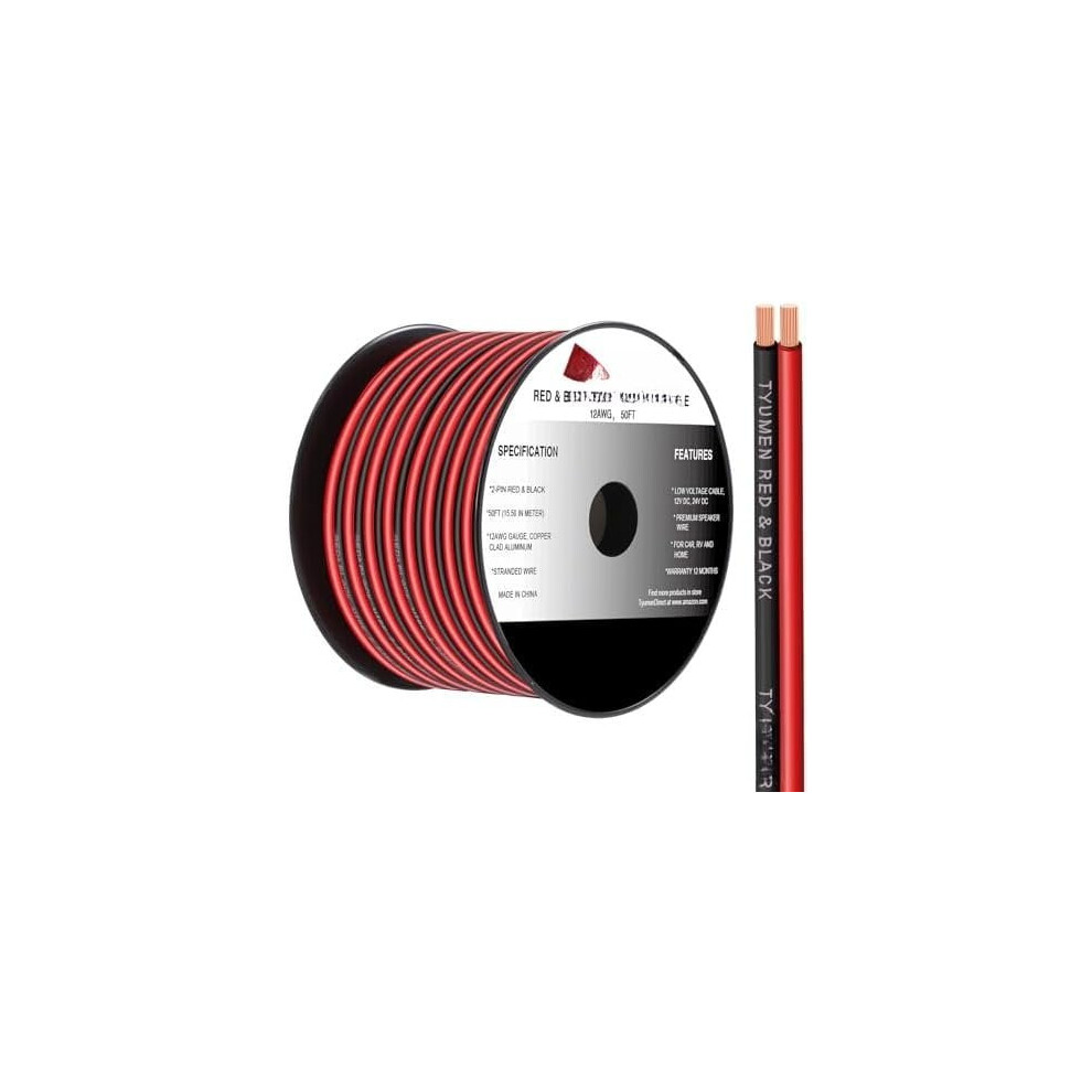 12 Awg 50Ft Hookup Wire, 12V/24V Dc, Flexible 2-Conductor Cable For Autos, Schools Â Compatible With 12 Gauge Systems Red/Black 9193271017929