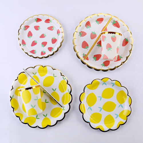20Pcs Party Paper Plates Multi Color Fruit Design Premium Tableware 1