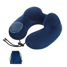 Nafukovací polštář na krk na cesty, sametový potah s nafouknutím stisknutím a vyfouknutím za 3 sekundy, ergonomická podpora krku 360,