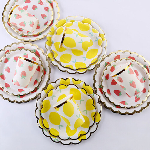 20Pcs Party Paper Plates Multi Color Fruit Design Premium Tableware 2