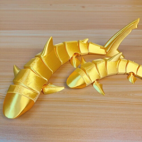 2 st 22 cm + 30 cm sidenguld 3D-tryckt haj stresslindring