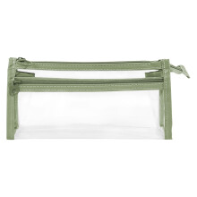 Double-Layer Transparent Pencil Case - Triangular Compartment Stationery Bag, Large Capacity, Green