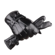 Zwarte leren fietshandschoenen voor heren, geschikt voor de winter.