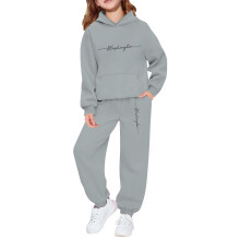 AWZXDE Children Letter Print Hooded Sweatshirt No Drawstring For Casual Outdoor Wear Girls Clothes Ages 2 To 14 Grey,6-7 Years
