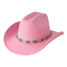 Καπέλο Western Cowboy με τιρκουάζ αλυσίδα, φαρδύ γείσο, unisex