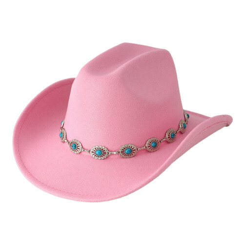 Καπέλο Western Cowboy με τιρκουάζ αλυσίδα, φαρδύ γείσο, unisex
