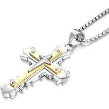 Cross Necklace for Men Stainless Steel Pendant 24 Inches Rolo Chain Jewelry