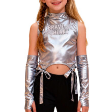 AWZXDE Girls Metallic Performance Dancewear Top For Party Street Fashion Outfit And Girls Tops Apparel Silver,120