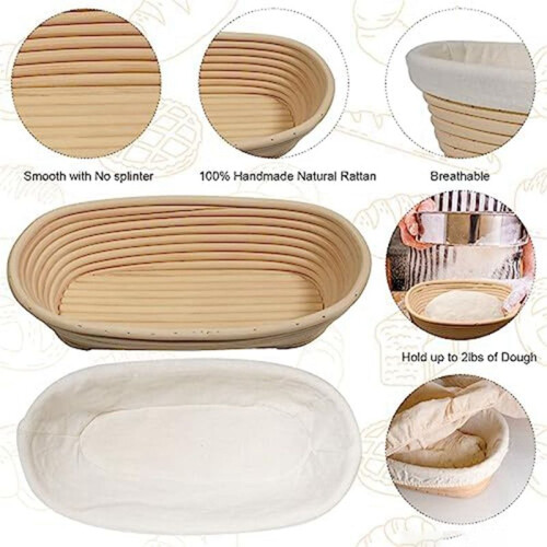 1Pcs Bread Baking, Oval Bread Fermentation Basket, with Flour Mixer Accessories, Used for Kitchen Making Tools 2