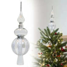 9" Vintage Plastic Christmas Tree Topper, Silver Spherical Finial Ornament for Holiday Decor – Compatible with Standard Tree Tips