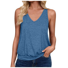 Women's V-Neck Sleeveless Tank Top Blue XL