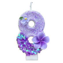 Sunxin Digital Candle 8 – Purple Flower Glitter Birthday Number Candle for Girls & Boys, Compatible with Standard Cakes