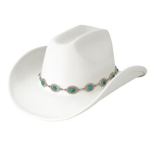 Καπέλο Western Cowboy με τιρκουάζ αλυσίδα, φαρδύ γείσο, unisex