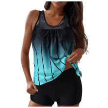 Dame Tankini Badedrakter Sommer Boho Blomsterprint Front Ruffle Todelt Beskjeden Badedrakter Halter Top Badeshorts