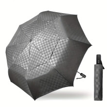 62" Automatic Windproof Golf Umbrella, 8-Rib, Double-Layer Canopy & Ventilation, Portable, Lightweight, Travel Sun Protection, Black/Grey Checkered