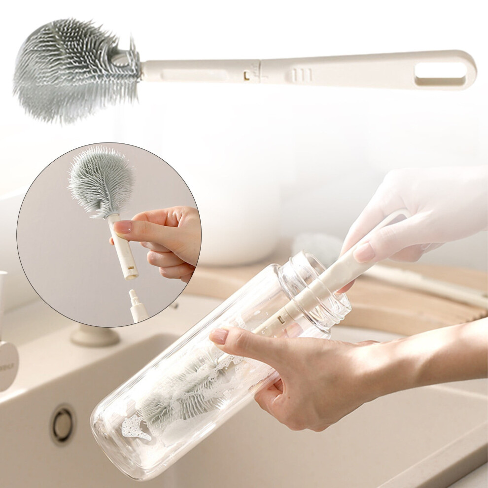 360 Foldable Bottle Cleaning Brush Long Handle Flexible Silicone Cleaner For Narrow Neck Bottles Cups And Deep Containers