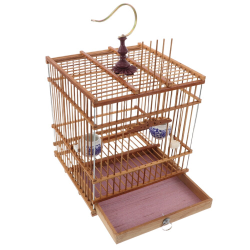 Portable Bird Cage Rectangular Shape in Light Brown for Lovebirds Easy Cleaning 1Pcs