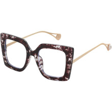 Quadratische Blaulichtfilterbrille für Damen, dicke modische Bügel, Computerbrille