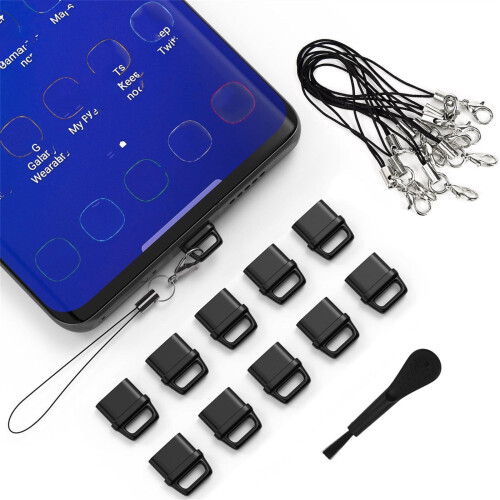 Σετ καλύμματος θύρας USB-C - 10 βουλώματα σκόνης με κορδόνια και βούρτσα καθαρισμού -