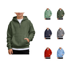 Sudadera con capucha de punto con cremallera de un cuarto para niños, manga larga, estilo casual y deportivo, ideal para niños, jóvenes y