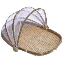 Cesta de almacenamiento de malla tejida con tapa anti-malla - Organizador plegable de frutas y verduras, cesta portátil para cocina y picnic