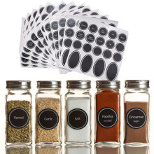 Round Water-Resistant Spice Labels, Chalkboard-Style Vinyl Stickers for Glass Jars & Seasoning Containers – Pantry Organization (Black)