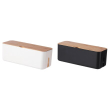 Lot de 2 boîtes de rangement de câbles blanches avec couvercle en bois – Protègent les multiprises et les câbles, compatibles avec la maison et