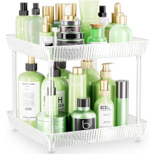 Plateau de rangement rotatif à 2 niveaux pour salle de bain, étagère carrée transparente à 360 pour parfums et articles de toilette –