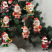 Ornement de Noël Père Noël mignon jouant de la guitare/du saxophone/de la trompette - Décoration en acrylique pour sapin de Noël, maison et