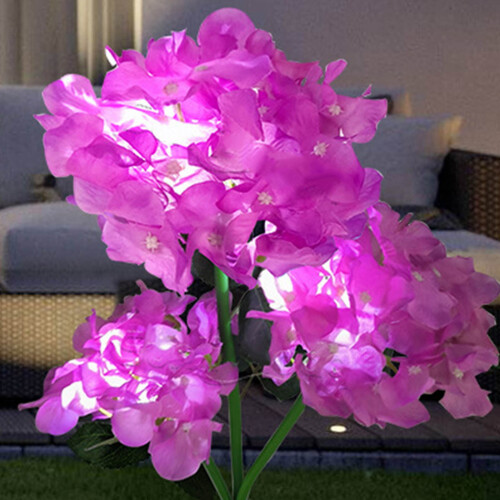 Nova lanterna solar Hydrangea Macrophylla, flor artificial, para uso doméstico ou em jardins.