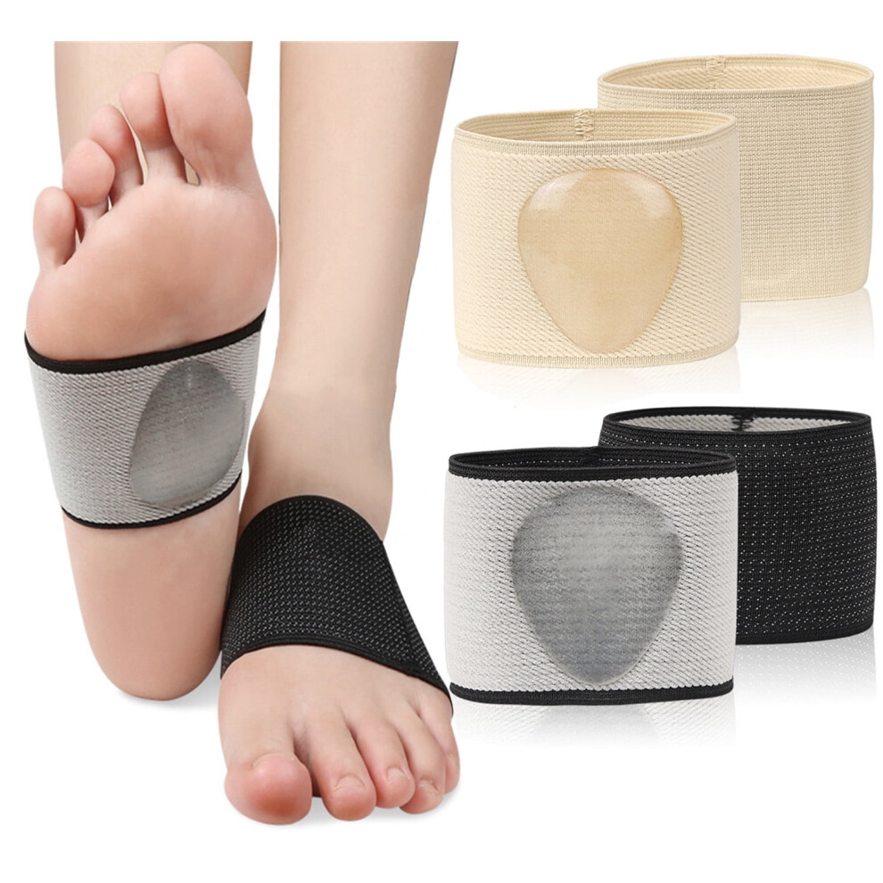 Black/Beige 2-Pair Arch Support Sleeves With Gel Pads, Plantar Fasciitis & Foot Pain Relief For Men/Women Â