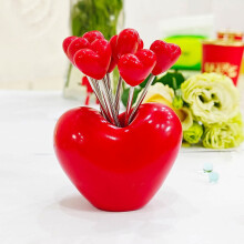 Lot de 10 fourchettes à fruits rouges en forme de cœur, en acier inoxydable, idéales pour les goûters, les fêtes, les mariages, la