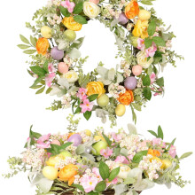 Påskkrans 20IN med prästkrageblommor, ägg, sidenpolyester, påskkrans för ytterdörren, vårpåskdekorationer