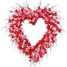 Coroană de Ziua Îndrăgostiților în formă de inimă, 48 cm, cu Forsythia din spumă roz/roșie – Decor pentru interior/exterior, ușă de
