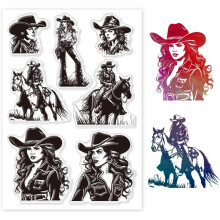 Cowgirl Clear Stamps Set (16 x 11 cm) voor DIY scrapbooking, kaarten en woondecoratie – Compatibel met alle standaard stempelplatforms