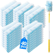 Lot de 40 recharges pour plumeau 360 compatibles avec les recharges électrostatiques extra-épaisses + 1 manche rétractable de 89 cm