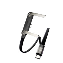 240W USB-C Fast Charging Cable with Foldable Holder, 90 Elbow, Adjustable Stand, Zinc Alloy + Braided Cord, Compatible with Laptop/Tablet/Phone