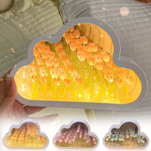 Nočné svetlo s oblakmi a tulipánmi, ručne vyrábané, 3D LED, dekorácia na stôl, darček pre ženy, domáca atmosféra, ružová