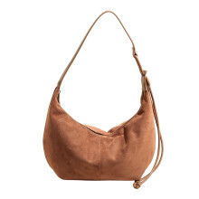 Dámske crossbody kabelky, trendy semišová kabelka cez rameno s polmesiacom a hornou rukoväťou (svetlohnedá)