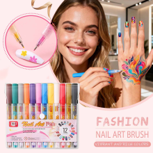 12-Color Nail Art Pens (36ml, 0.5mm tip), Quick-Dry Water-Based, Compatible with DIY Nail Design & Outlining