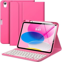 Compatibil cu husa iPad (A16) a 11-a și a 10-a generații de 10,9", cu tastatură Bluetooth detașabilă, suport pentru creion, multi-unghi, roz