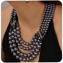Ensemble collier et boucles d'oreilles style années 20, perles fantaisie, style bohème vintage, ras-de-cou long et épais orné de cristaux, pour