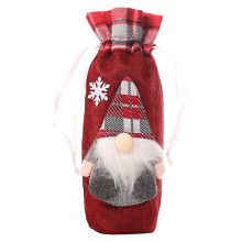 Sacs cadeaux pour bouteilles de vin de Noël, sacs à cordon réutilisables avec motifs de poupées 3D, décorations sur le thème de Noël pour les