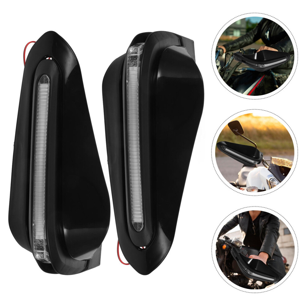 1Pair Universal Motorcycle Handguard Turn Signal With Wind Deflector Light/Black 9329345290534